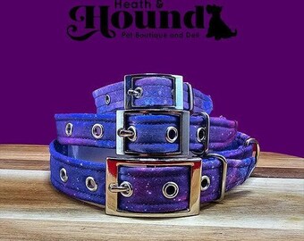 Collar para perro Purple Galaxy / Ajustable / Hebilla metálica / Cierre lateral de plástico / Para cachorros