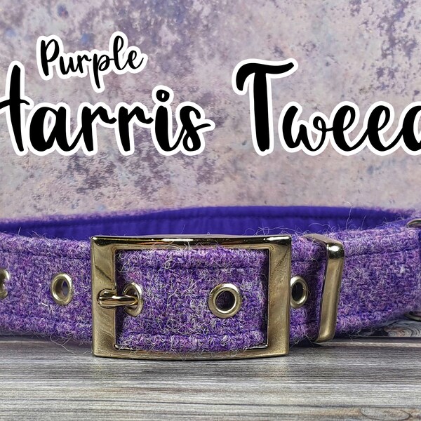 Purple Harris Tweed Dog Collar | Adjustable | Metal Buckle | Plastic Side Release | Puppy Dog Collar