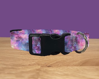 Collar para perro / Morado y azul galaxia / Ajustable / Hebilla de metal / Cierre lateral de plástico / Cachorro