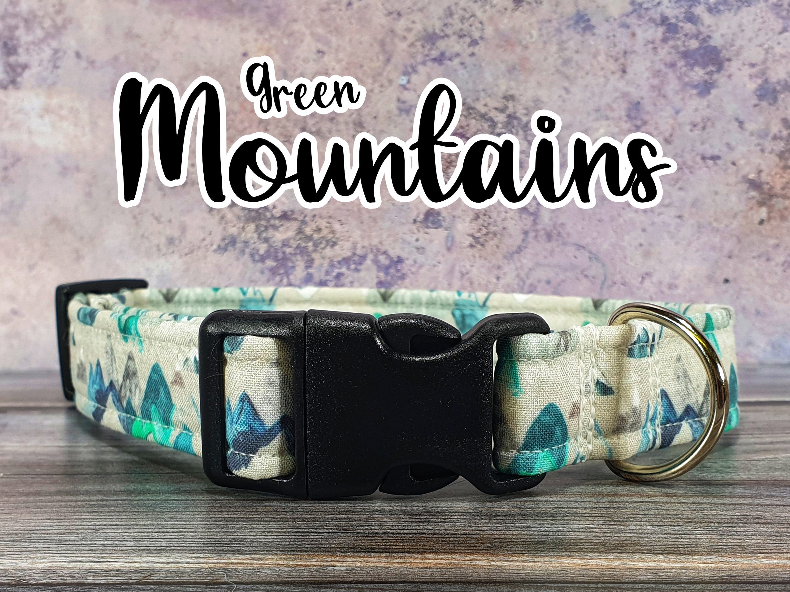 Green Mountains Dog Collar Adjustable Metal Buckle Etsy