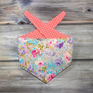 Lilac Floral Bandanna - Polka dot - Tie on - Snap on - Neck Accessory
