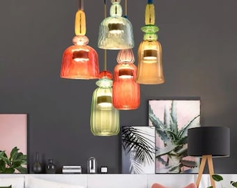 Nordic Creative Macaron Colored Candy Glass Pendant Lamp Restaurant Bar Children's Room Led Chandelier Modern Home Decor Lights