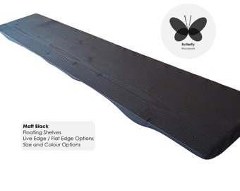 MATT BLACK SHELF, Custom Size Floating Shelf Rustic Wood, Black Ebony, Scaffold Board Shelves, Custom Length and Depth