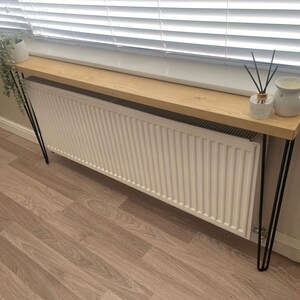 Radiator Console Table Shelf - Hairpin Legs - Low Price Chunk 38mm Shelf - 6.5 inch depth - Custom Width and Colour