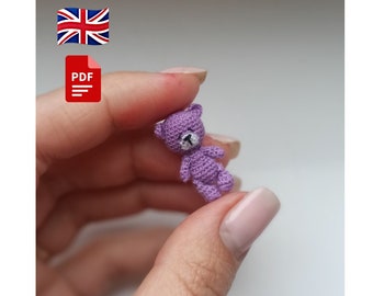 Tiny Crochet Bear Amigurumi Pattern. Micro bear crochet. Dollhouse miniature crochet guidance tutorial. Step by step crochet manual