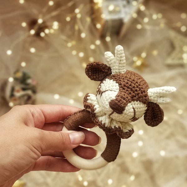 Crochet Deer Teether PDF PATTERN. Baby Rattle Pattern. Crochet Toy for Newborn Pattern. Amigrumi rattle crochet deer pattern. Stuffed toy