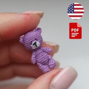 Tiny Crochet Bear Amigurumi Pattern. Micro bear crochet. Dollhouse miniature crochet guidance tutorial. Step by step crochet manual