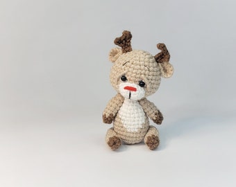 Crochet Deer Toy. Handmade stuffed toy new year Reindeer toy. Christmas Deer Ornament. Amigurumi Deer