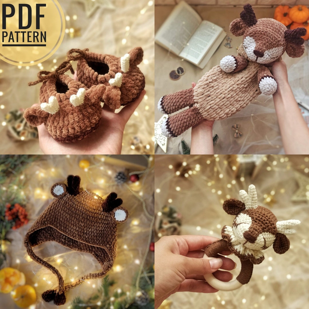 Crochet Deer Amigurumi Pattern Bundle, Booties, Hat, Rattle (PDF ...