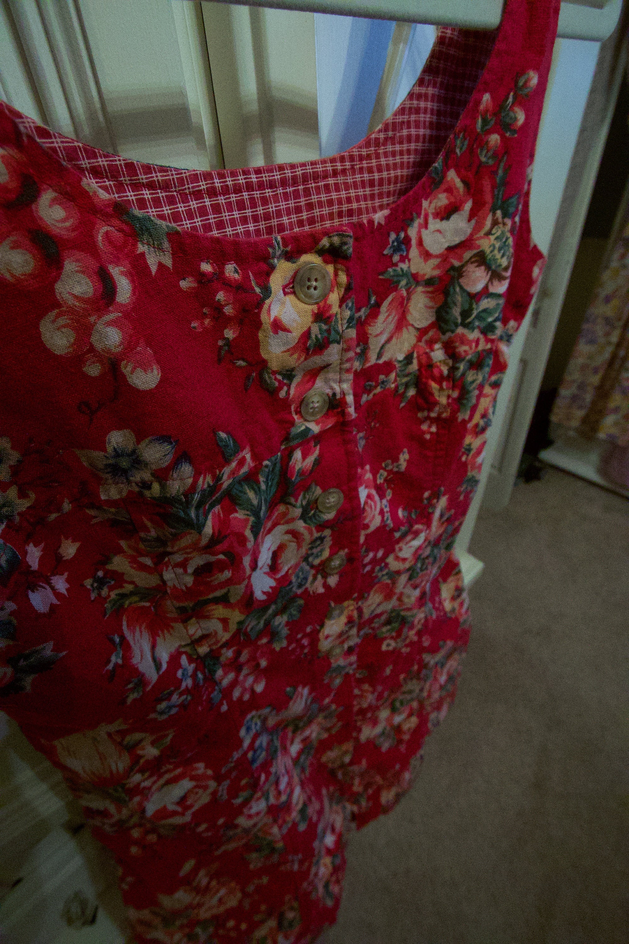 90's Handmade Vintage Cottage-core Red Chintz Floral Dress - Etsy