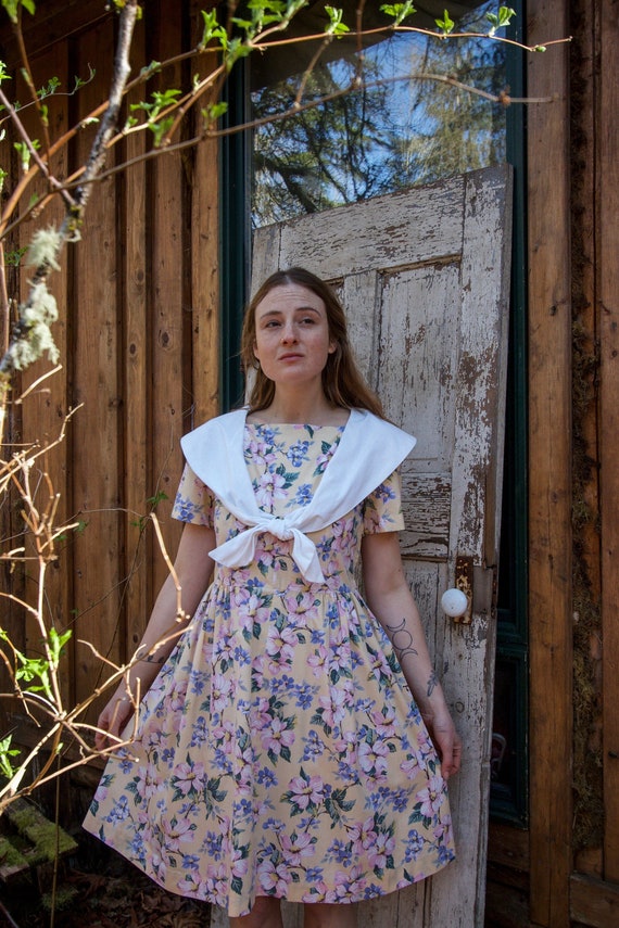 1940's Yellow Floral Dress with Sailor Collar