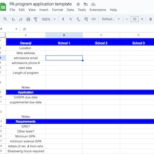 PA program application template || PA program application helper, PA school templates, google sheets, organize pa school applications