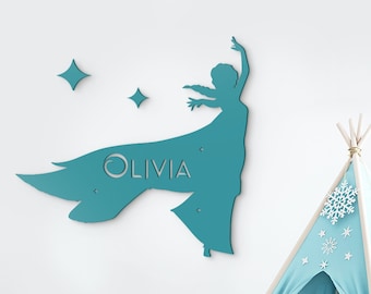 Decoración de madera de Elsa Frozen Disney world Frozen Nombre personalizado Letrero de guardería personalizado Dormitorio infantil Dibujos animados Princesa Decoración Película Frozen