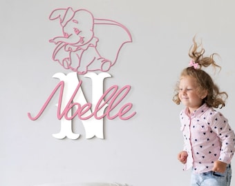 Elephant name sign Personalized room decor Nursery name sign Dumbo wood name sign Baby announcement disney theme Kids door decor Monogram