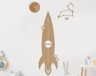 Rocket personnaliser les enfants en bois croissance hauteur graphique règle mur croissance graphique cadeaux personnalisés Rocket pépinière décor en bois croissance graphique