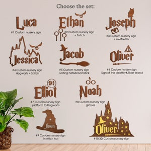 Letrero de guardería de mago Letrero con nombre de bebé Letrero de madera con nombre de mago personalizado Letrero sobre la cuna Letras de guardería Habitación de mago Letrero con nombre de guardería personalizado