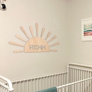 Letrero con nombre de medio sol para guardería Letrero personalizado de nubes Letrero de pared de sol Medio sol Decoración de guardería de sol boho Sunshine Sunrise Decoración de guardería personalizada