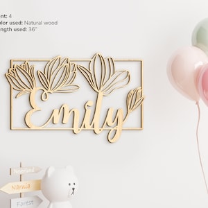 Flores personalizadas para quarto de bebê Placa com nome personalizada Decoração de parede com flores Flores de madeira Decoração tropical para quarto de bebê Decoração natural Monstera