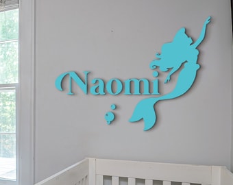 Personalized name sign Mermaid theme nursery Baby mermaid princess Little Mermaid Inspired Ocean wall decor Sea wall art Nursery wooden sign