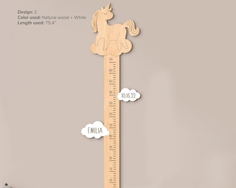 Unicorn growth chart Height chart Personalized growth chart for kids Playroom wall decor Custom wood growth chart ruler Kids height ruler