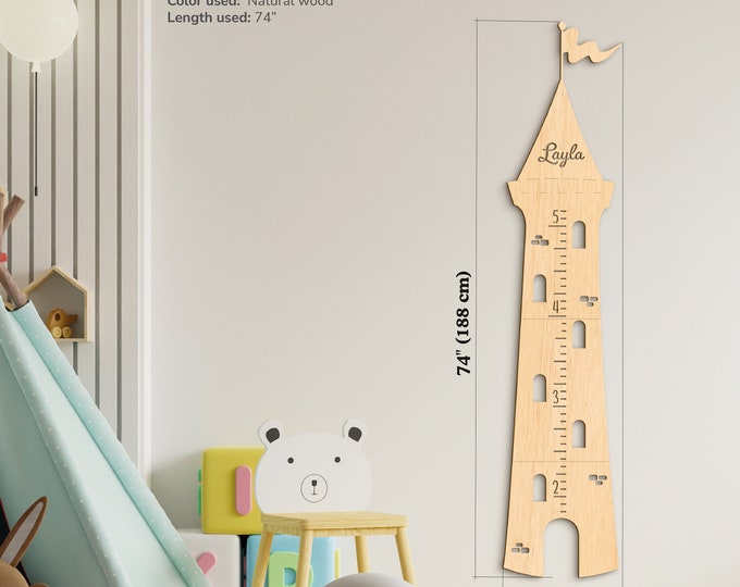 Personalisierte Messlatte für Kinder, Holz Messlatte Holz Messlatte Holz Messlatte Wand Dekor Prinzessin Turm Kinderzimmer Dekor Messlatte Kinderzimmer