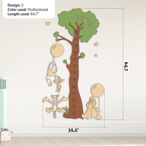 Tabla de crecimiento de Winnie the Pooh Tabla de crecimiento personalizada Decoración de sala de juegos Regla de crecimiento de Winnie the Pooh y sus amigos Decoración de pared de guardería personalizada