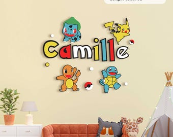 Personalisierte Poketiere Pokeball Kinderzimmer Pikachu Kinderzimmer Dekor Ash Ketchum Bisasam Dekor Glumanda Glumanda Kinderzimmer Kunst Squirtle Gaming Dekor