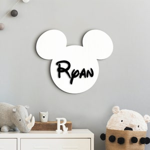 Wooden Mickey Mouse Disney style Personalized wall sign Mickey Mouse Ears Minnie Mouse Disney Themed Name Mickey or Minnie Name Wood Sign