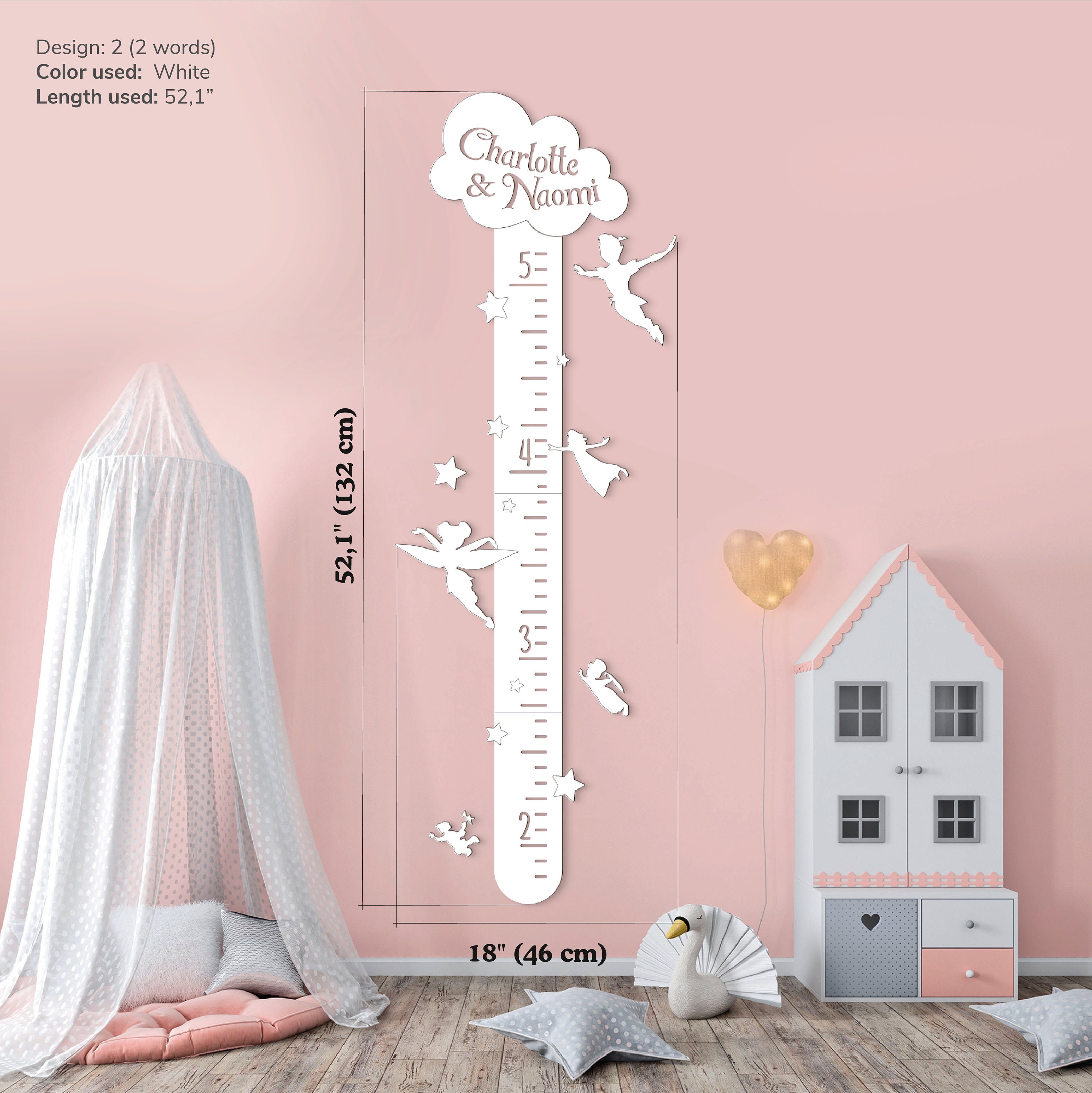 Peter Pan Nursery Theme Height Growth Chart Personalized Ruler for Kids ...