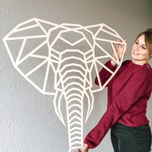 Elephant Wall Art Animal room decor Large wood wall art Minimalist wall art Wall decor Living room decor Geometric elephant nursery wall art