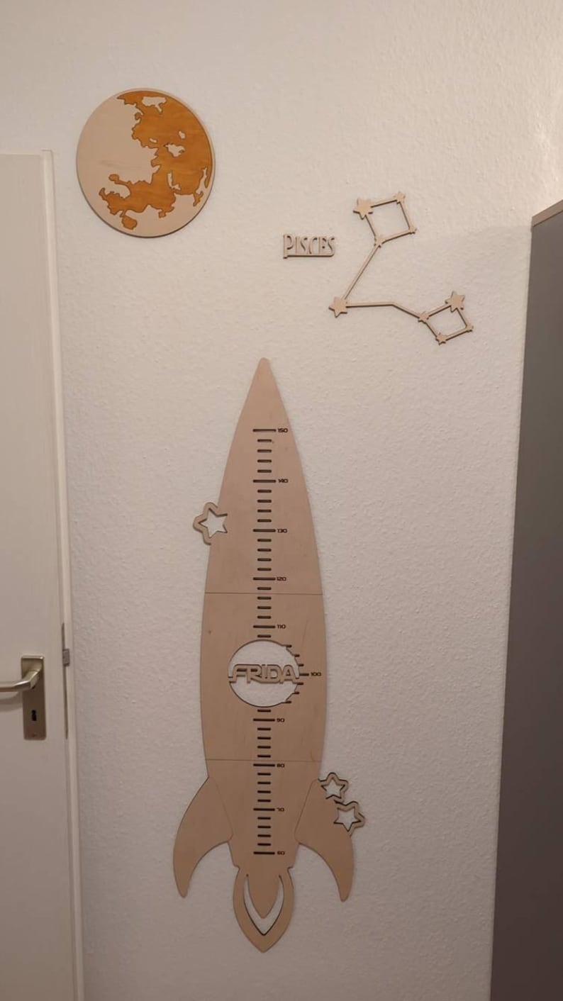Personalized rocket growth chart Nursery growth ruler Constellation kidsroom decor Space baby gift Moon height chart Rocket height ruler image 10