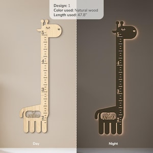 Personalized LED light growth chart Giraffe height chart Giraffe growth ruler for kids Height chart neon night light Safari nursery decor