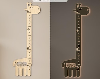 Personalized LED light growth chart Giraffe height chart Giraffe growth ruler for kids Height chart neon night light Safari nursery decor