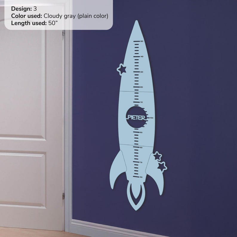Personalized rocket growth chart Nursery growth ruler Constellation kidsroom decor Space baby gift Moon height chart Rocket height ruler Set #4