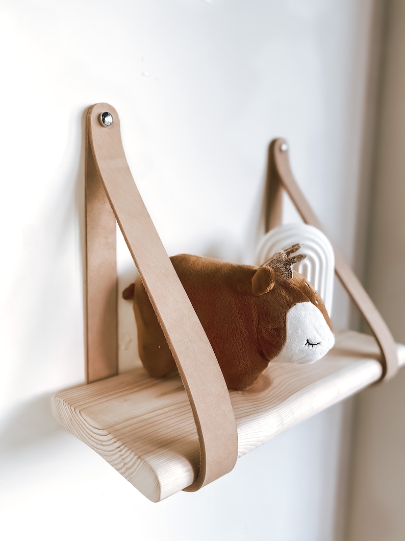 Leather Strap Shelf Floating Shelf With Leather Straps Nursery Etsy