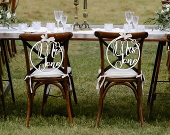 Letrero personalizado para silla de boda Letrero para silla de señora y señor Letreros para silla de novios Decoración para silla de boda Letreros para novios para silla de boda