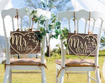 Mr Mrs chair signs Mr and Mrs wood sign Wedding sign Wooden sign Wedding chair signs Rustic wedding Custom chair sign Bride and Groom Decor