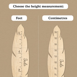Custom growth chart for kids Measure height chart with name Woodland room decor Space ruler Feather nursery decor Animal height chart