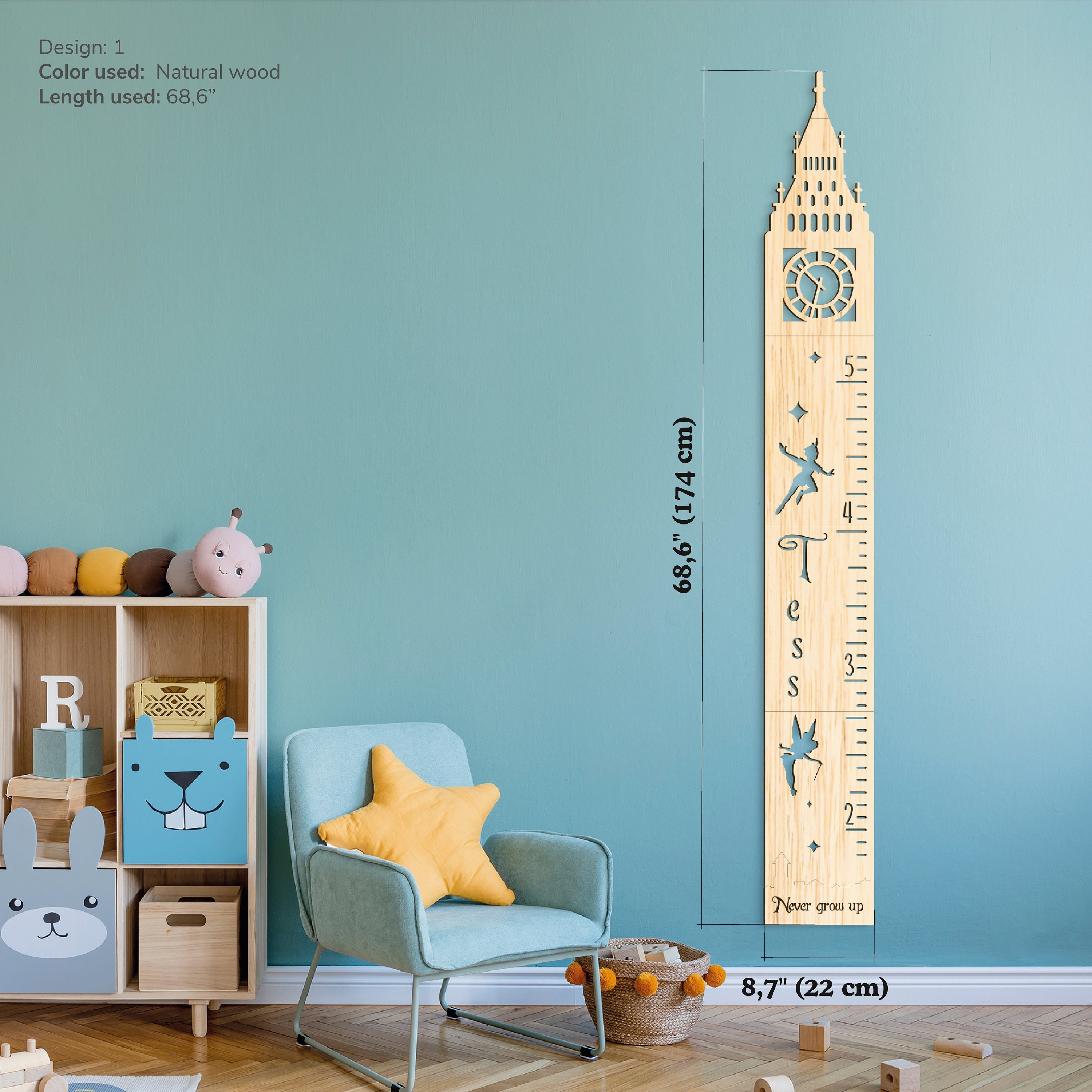 Peter Pan Nursery Theme Height Growth Chart Personalized Ruler for Kids ...