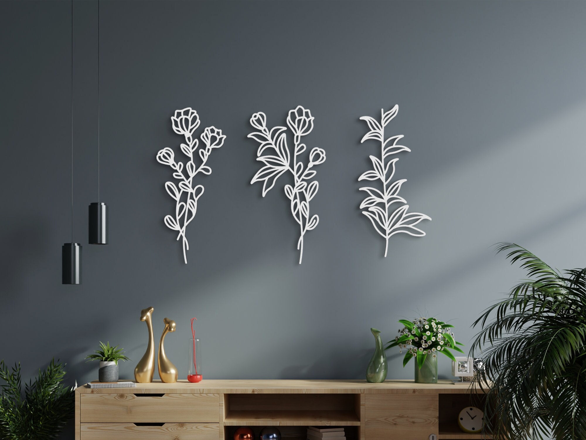 Black Floral Stems Wood Wall Decor
