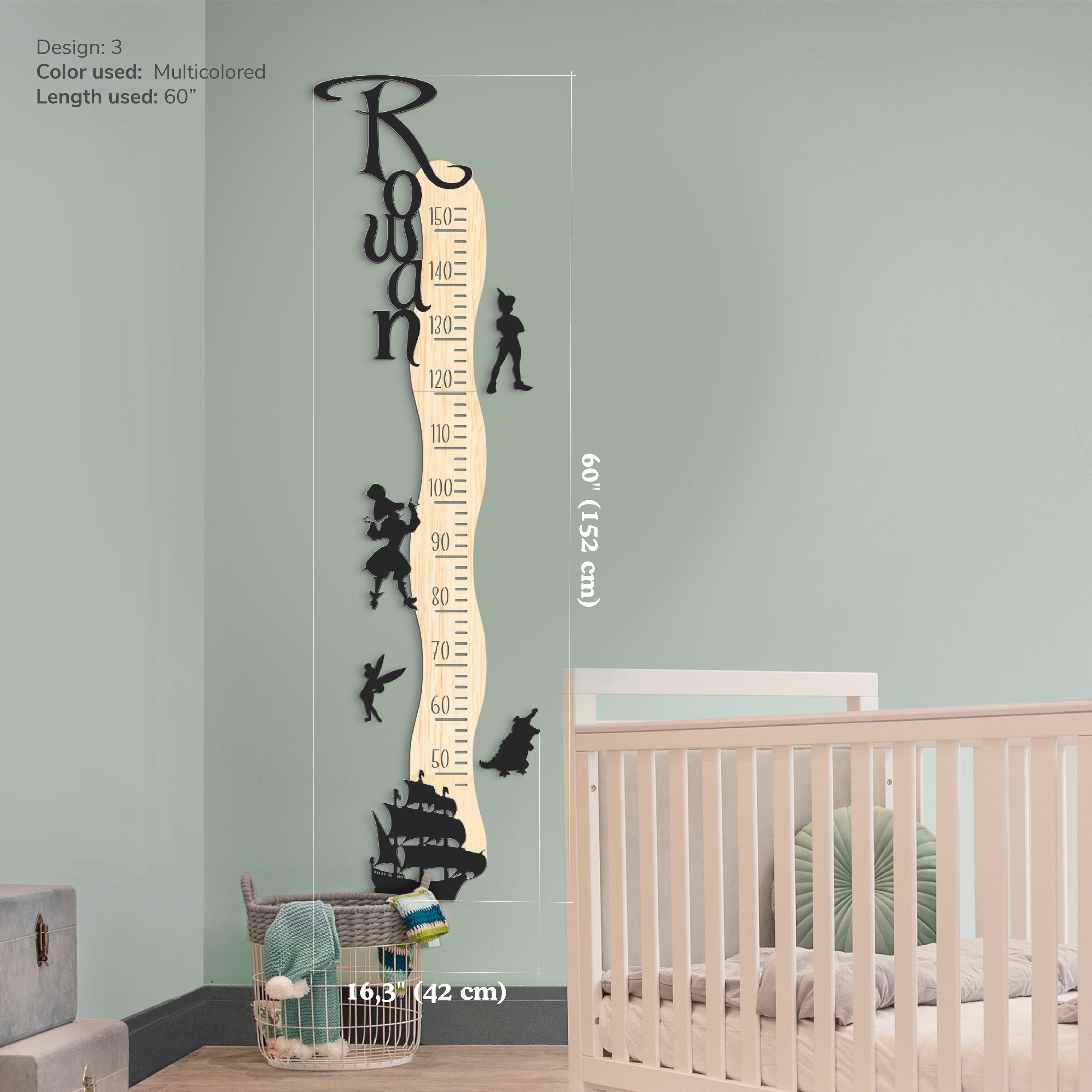 Peter Pan Themed Growth Chart Personalized Ruler for Kids Baby Height ...