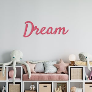 Letrero de madera de ensueño, frase inspiradora para pared, decoración de sala de juegos, logotipo grande y colorido, decoración para tu propio hogar, idea de regalo perfecta, letrero personalizado