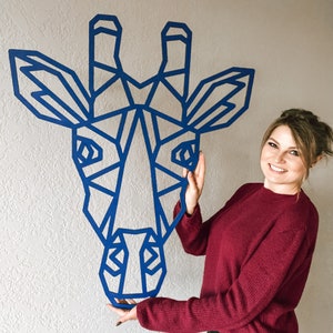 キリンの壁アート ジャングルテーマの部屋の装飾 大きな木製壁アート キリンの頭の壁アート 壁の装飾 リビングルームの装飾 幾何学的な保育園の壁アート