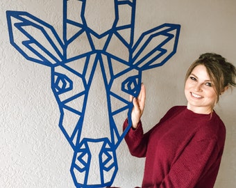 Giraffen-Wand-Kunst-Dschungel-Raum-Dekor Große hölzerne Wandkunst Giraffenkopf-Wand-Kunst Wanddeko Wohnzimmer-Dekor Geometrische Kinderzimmer-Wand-Kunst
