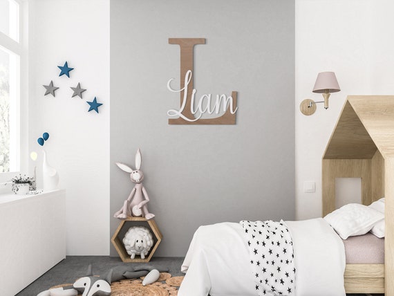 Personalized nursery wall art initial Custom name signs Two names Nursery decor Over crib Wood letter Wall letter sign Nursery letters