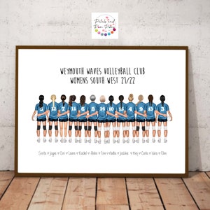 Team print, sports team picture, bespoke, clip art, coach gift, netball team, football team, hockey, volleyball, cheerleading, basketball image 5