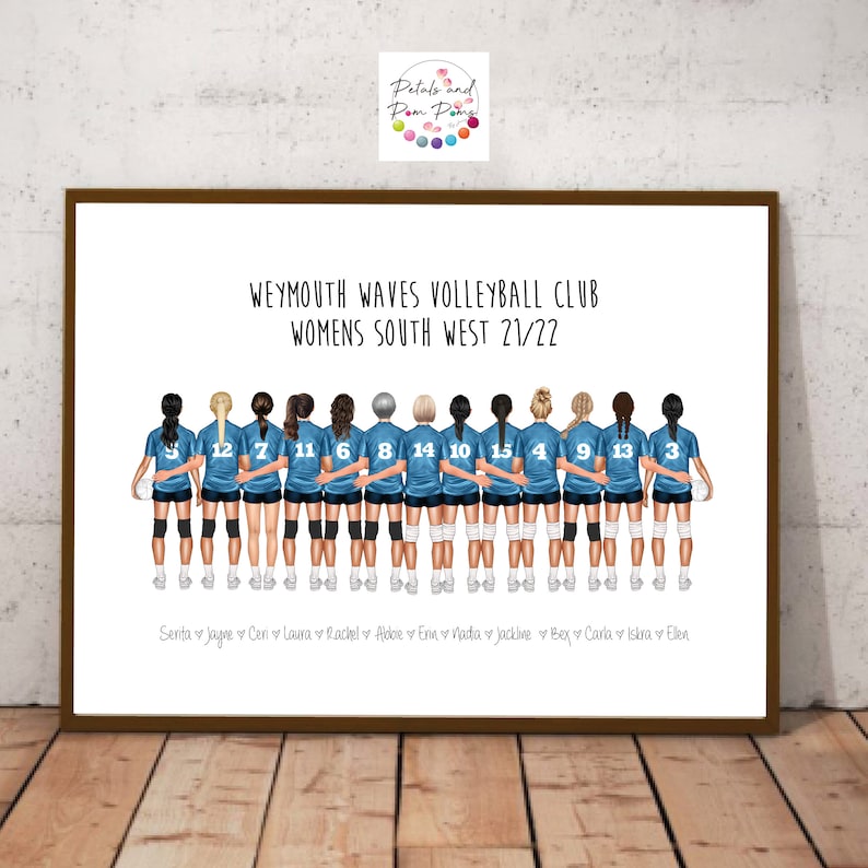 Team print, sports team picture, bespoke, clip art, coach gift, netball team, football team, hockey, volleyball, cheerleading, basketball image 5