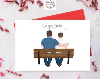 Couple on bench Personalised anniversary card, love card, bespoke greetings card, custom card, same sex