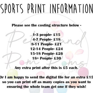 Team print, sports team picture, bespoke, clip art, coach gift, netball team, football team, hockey, volleyball, cheerleading, basketball image 8