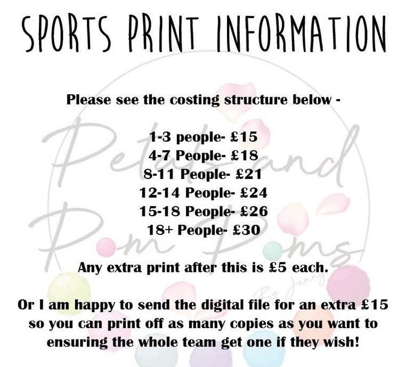 Team print, sports team picture, bespoke, clip art, coach gift, netball team, football team, hockey, volleyball, cheerleading, basketball image 8